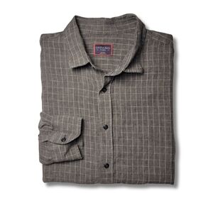 UNTUCKit 100% Linen Gray Windowpane Check Long Sleeve Shirt XL
